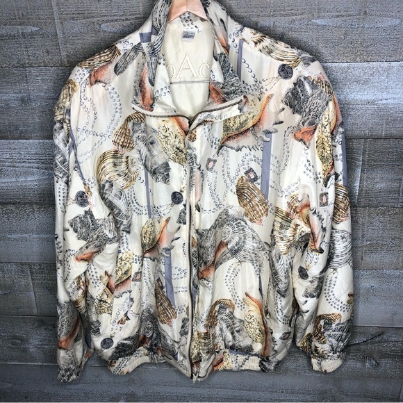 Coaco vintage 90s 100% silk seashell beach shoulder pad zip up 80s jacket - Picture 1 of 4